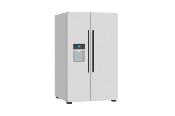 flat vector illustration of a refrigerator with double doors simple geometric design white background 2