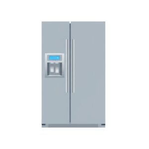 flat vector illustration of a refrigerator with double doors simple geometric design white background