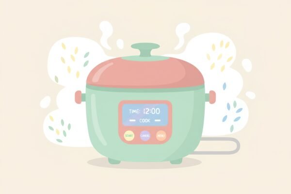 flat vector illustration of a rice cooker with digital display pastel colors 9Yo6oZqb upscaled