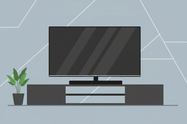 flat vector illustration of a television set on tv stand modern slim screen design 2