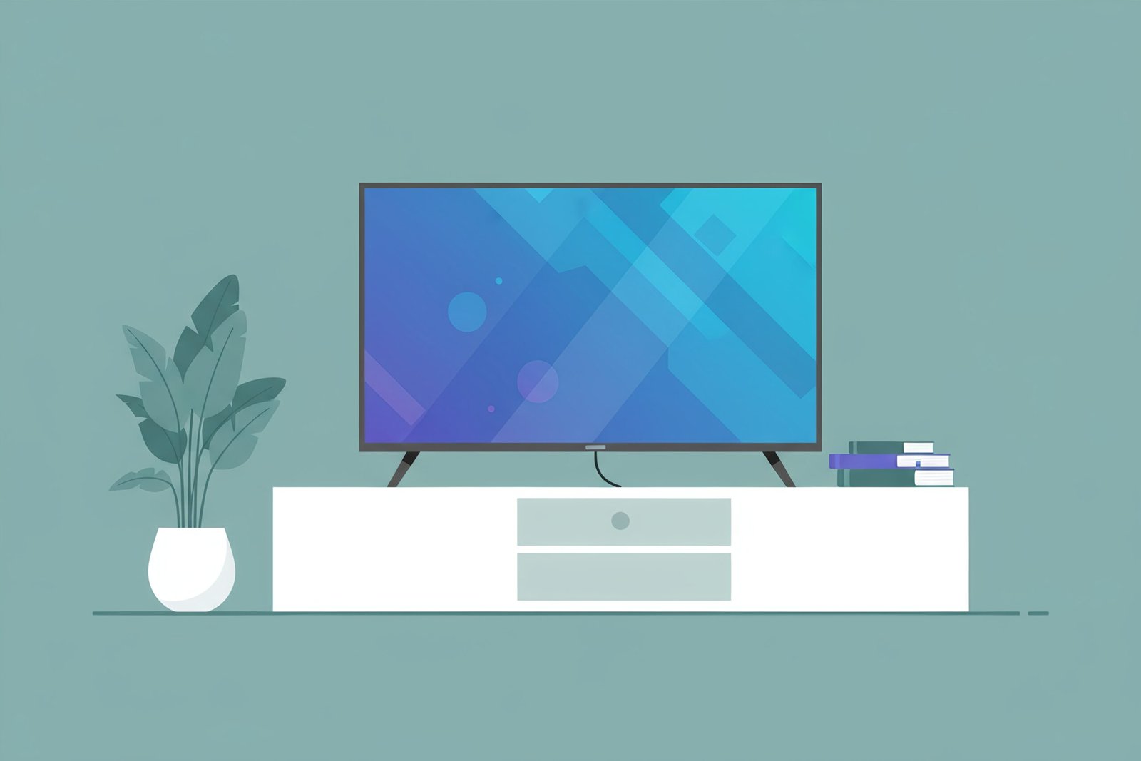 flat vector illustration of a television set on tv stand modern slim screen design