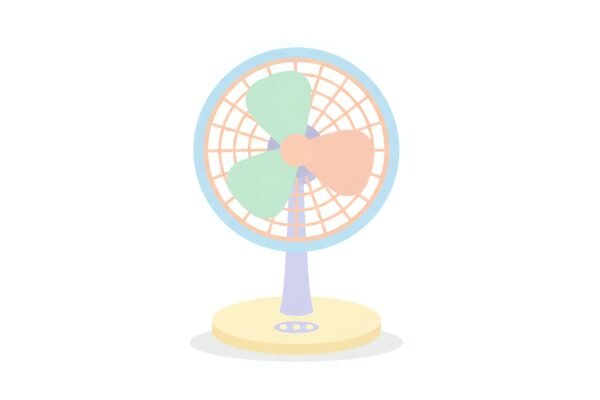 flat vector image of an electric fan simple round blades pastel tone isolated on white