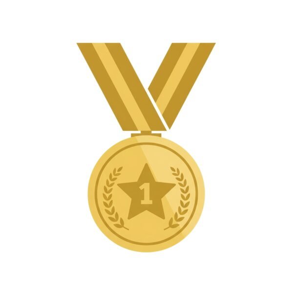 Flat vector medal icon with gold ribbon on white background