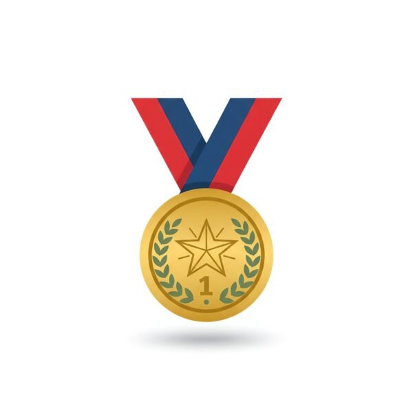 Flat vector icon of a medal with ribbon on white background—free graphic for awards, achievements or icon-style visuals.