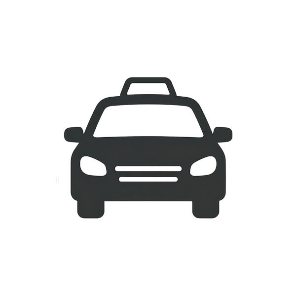Flat vector icon of a taxi car on a white background—free graphic for transport, ride-hailing or urban visuals.