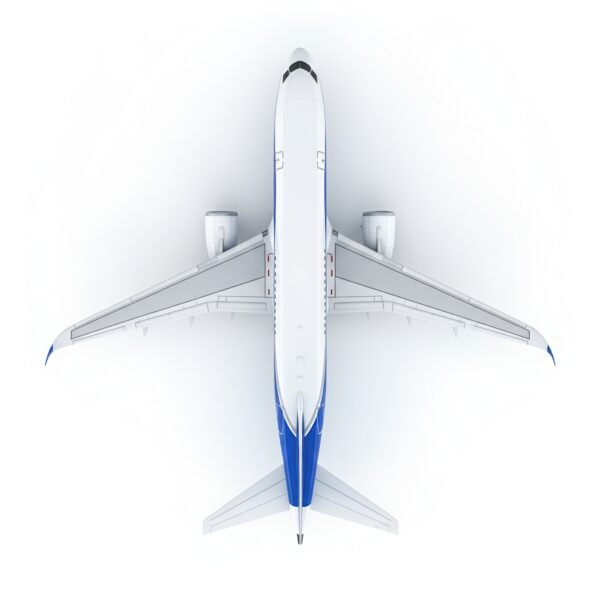 Realistic airplane top view isolated on white background