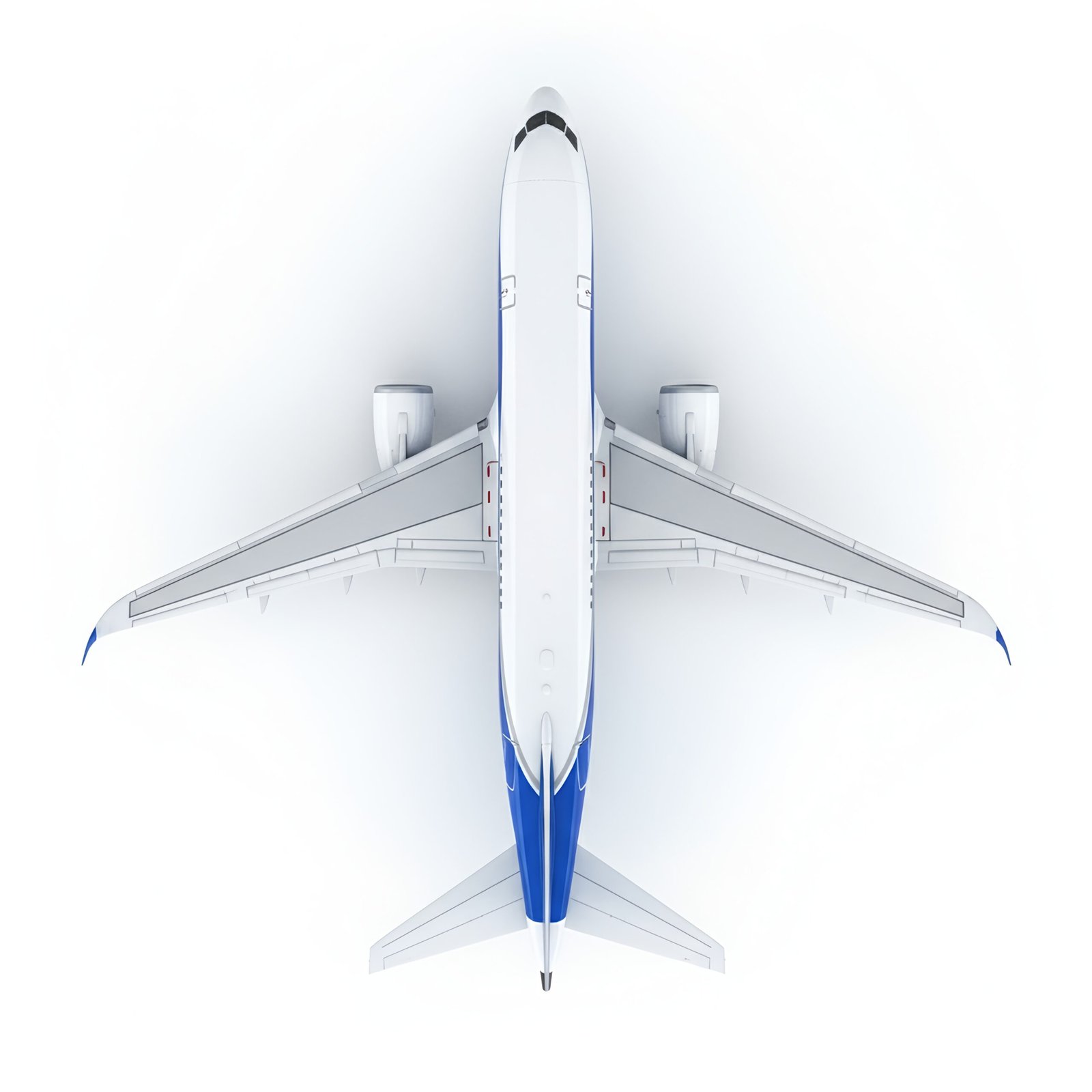 Realistic airplane top view isolated on white background