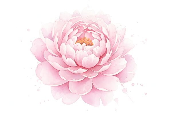 Download free watercolor peony illustration featuring layered petals, ideal for floral posters, feminine branding, botanical prints & artistic stationery.