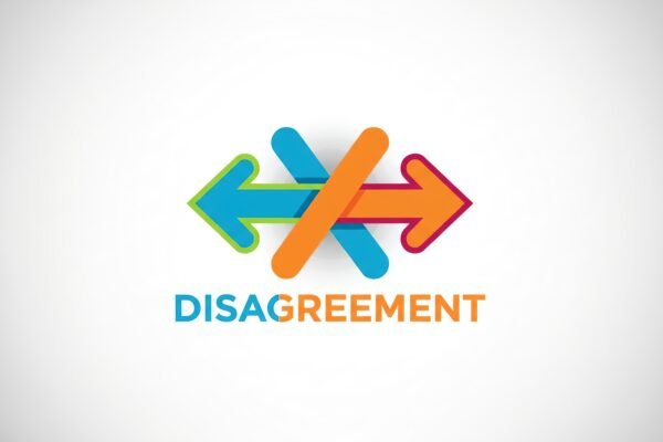 Two bold arrows pointing in opposite directions bright contrasting colors clean modern graphic style symbolizing disagreement or clashing viewpoints.