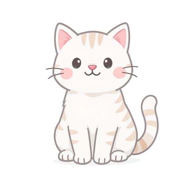Download this cat cartoon illustration in a clean flat 2D style, ideal for kids learning content, pet visuals, and friendly educational designs.