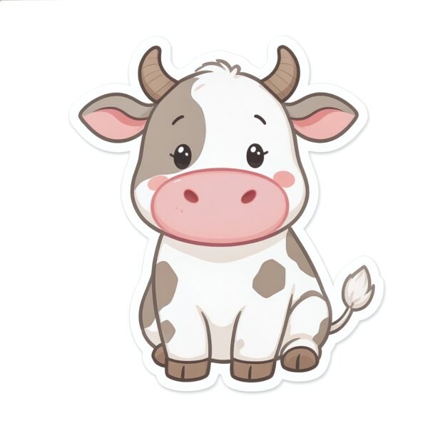 Download this cow cartoon illustration in clean flat 2D style, perfect for farm education, kids books, and animal learning visuals.
