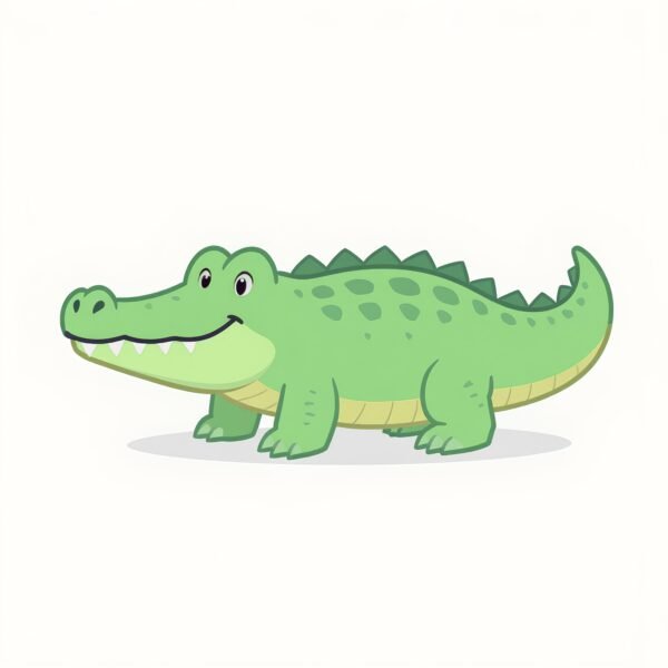Download this crocodile cartoon illustration in a friendly 2D flat style, perfect for kids education, animal charts, and playful learning visuals.