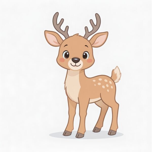Download this deer cartoon illustration in a clean flat 2D style, perfect for wildlife education, kids books, and friendly animal visuals.