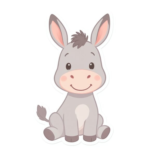 Download this donkey cartoon illustration in soft pastel colors, perfect for kids education, farm learning visuals, and friendly classroom designs.