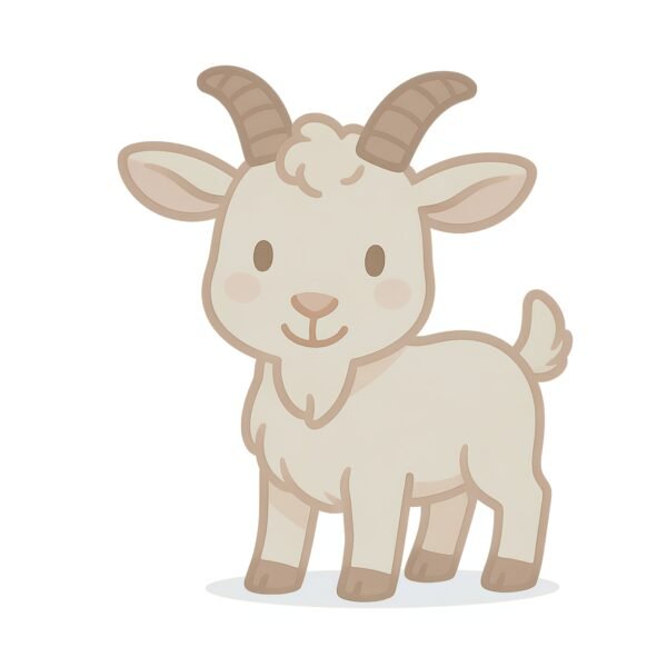 Download free goat cartoon illustration in a friendly flat 2D style, perfect for farm animal education, kids learning visuals, and simple classroom designs.