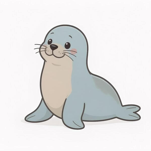 Download free pastel 2D seal cartoon illustration designed for educational use, perfect for kids content, animal learning visuals & friendly designs.