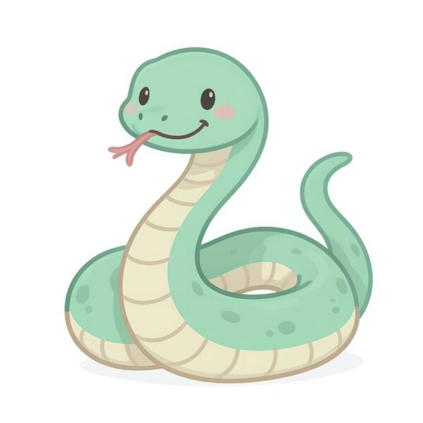 Download this snake cartoon illustration in a clean 2D flat style, ideal for educational content, animal learning kits, and child-friendly visuals.