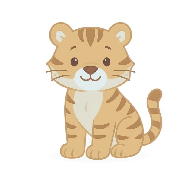 Download this tiger cartoon illustration in soft pastel tones, ideal for wildlife education, kids books, and animal learning visuals.