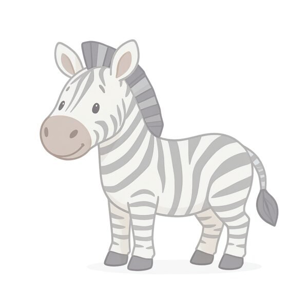Download free 2D zebra cartoon illustration in pastel colors, ideal for kids learning materials, animal, classroom visuals & friendly educational design.
