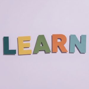 minimal cut paper typography spelling learn loose alignment clean backgrouno logos no extra objectsword spelling must be exact and clearly readable