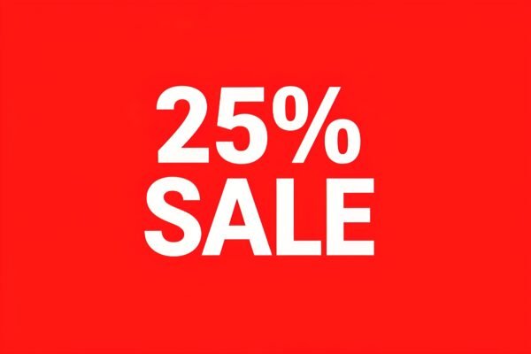 Download this bold 25% sale image with red background and white text, ideal for ecommerce homepage banners and retail discount ads.