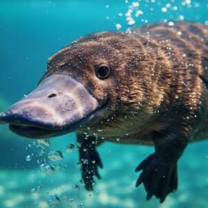 close up of platypus swimming underwater duck bill prominent glossy wet fuary style vibrant colors professional wildlife photography ultra detailed VZHsDGOl upscaled