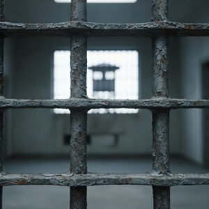 close up realistic image of thick metal prison bars with shallow depth of f confinement professional documentary photography style no text no logos xHney1qx upscaled