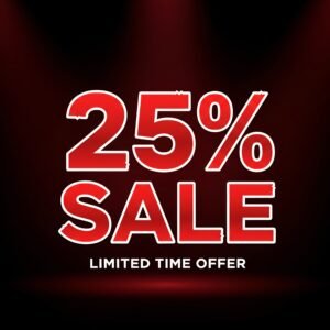 Download this dramatic 25% sale promotion image with bold red and white text, ideal for high-impact retail ads, flash sales, and ecommerce campaigns.
