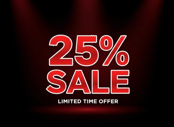 Download this dramatic 25% sale promotion image with bold red and white text, ideal for high-impact retail ads, flash sales, and ecommerce campaigns.