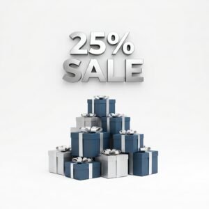 Download this 25% sale gift boxes image, perfect for holiday promotions, seasonal campaigns, and ecommerce discount announcements.