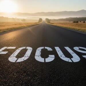 straight empty asphalt road stretching into the horizon the word focus paishallow depth of field motivational journey concept realistic photography uMpNOKWB upscaled