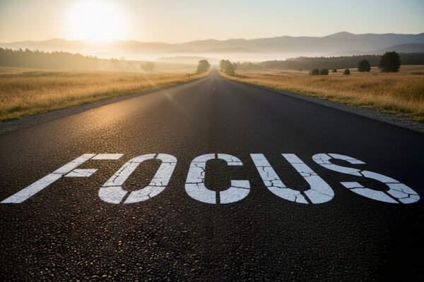 straight empty asphalt road stretching into the horizon the word focus paishallow depth of field motivational journey concept realistic photography uMpNOKWB upscaled