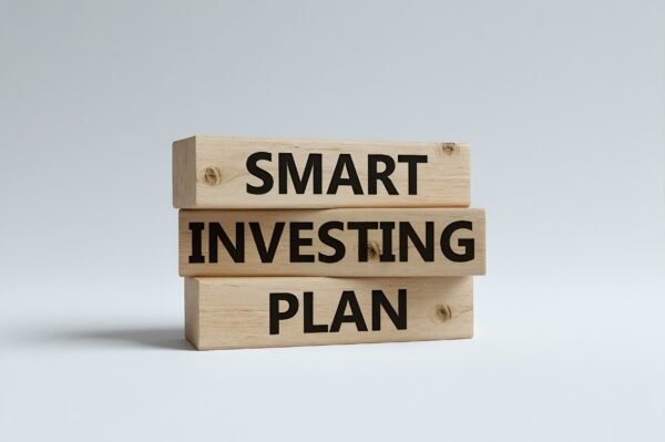 Download this Smart Investing Plan on wooden blocks image, ideal for personal finance blogs, investment strategy content, and wealth planning presentations.
