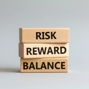 Download this Risk Reward Balance wooden blocks image, perfect for stock market education, trading psychology articles & financial risk management content