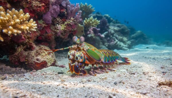 ultra realistic underwater wildlife photograph of a mantis shrimp resting e wildlife photography style no motion effects no humans no text no logos rTgLQGMF upscaled