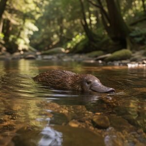 ultra realistic wildlife photograph of a platypus swimming calmly in a clertions professional wildlife photography style no humans no text no logos XCNBqVRH upscaled