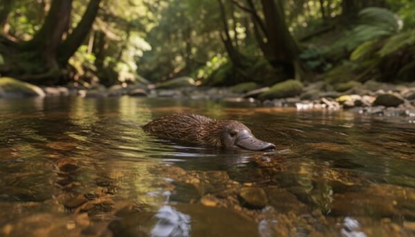 ultra realistic wildlife photograph of a platypus swimming calmly in a clertions professional wildlife photography style no humans no text no logos XCNBqVRH upscaled